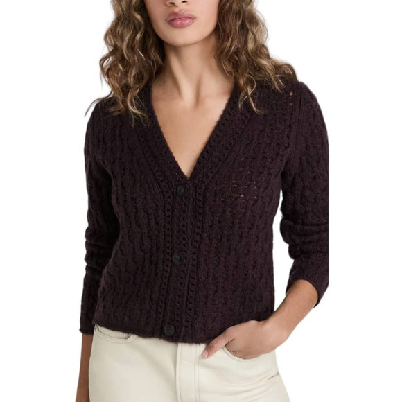Vince NWT Crochet Wool Cashmere Blend Knit Cardigan Size XXS Purple Button Front - Picture 2 of 14